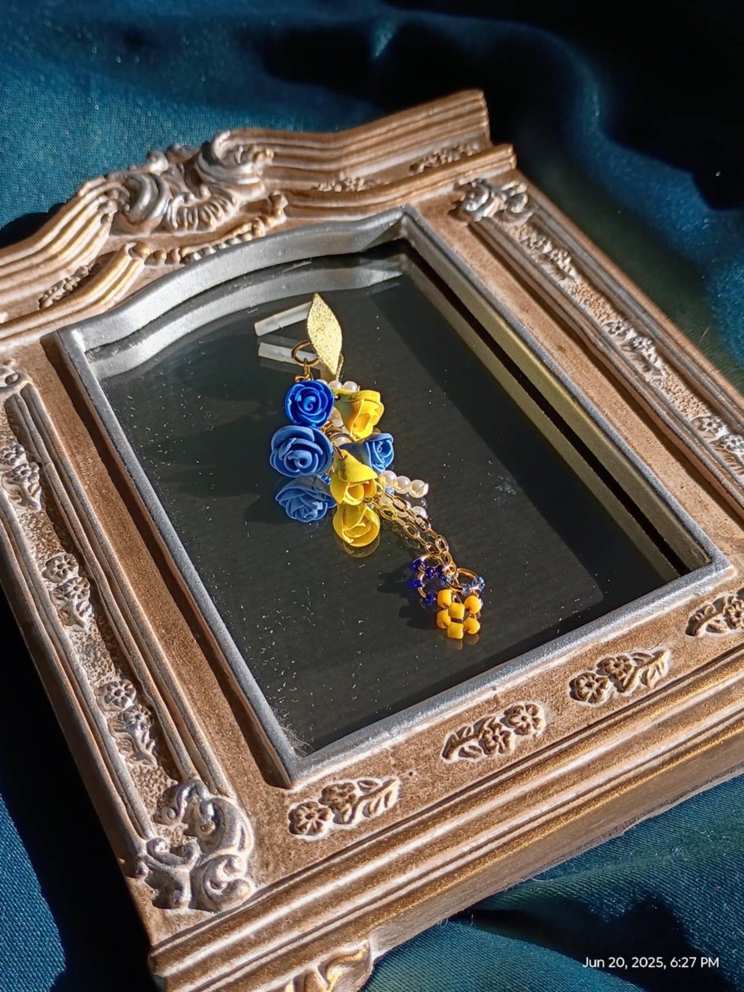 Blue and Yellow Roses with Antique Beads