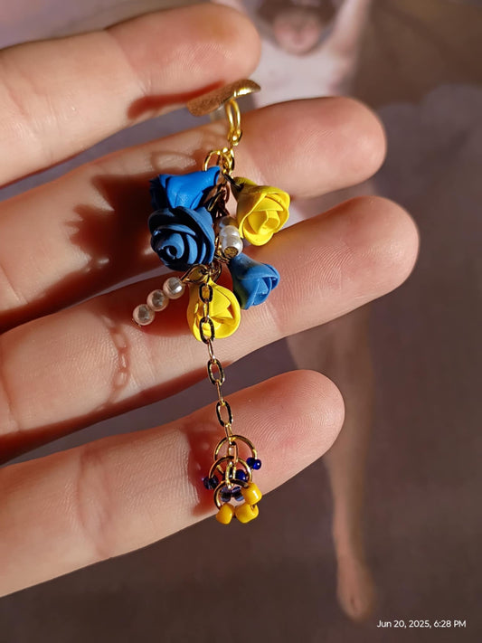 Blue and Yellow Roses with Antique Beads